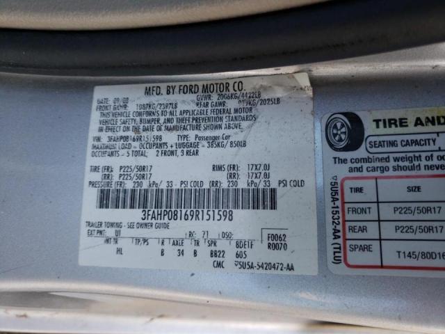 Photo 9 VIN: 3FAHP08169R151598 - FORD FUSION SEL 