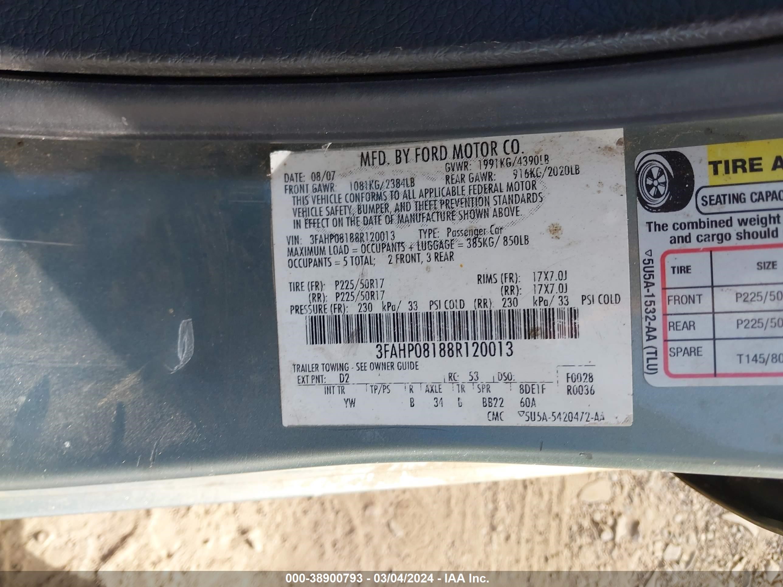 Photo 8 VIN: 3FAHP08188R120013 - FORD FUSION 