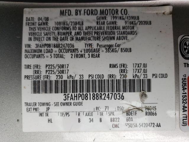 Photo 11 VIN: 3FAHP08188R247036 - FORD FUSION 