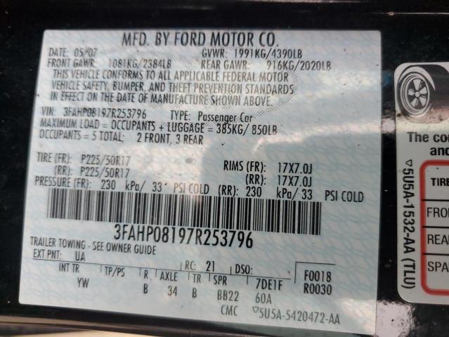 Photo 11 VIN: 3FAHP08197R253796 - FORD FUSION SEL 