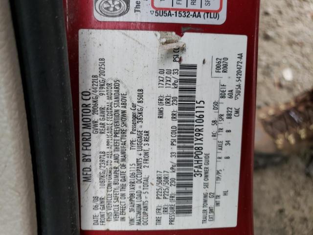 Photo 11 VIN: 3FAHP081X9R106115 - FORD FUSION SEL 