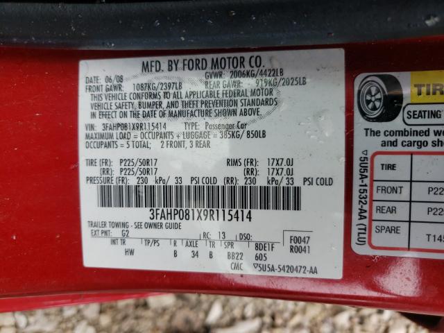 Photo 9 VIN: 3FAHP081X9R115414 - FORD FUSION SEL 