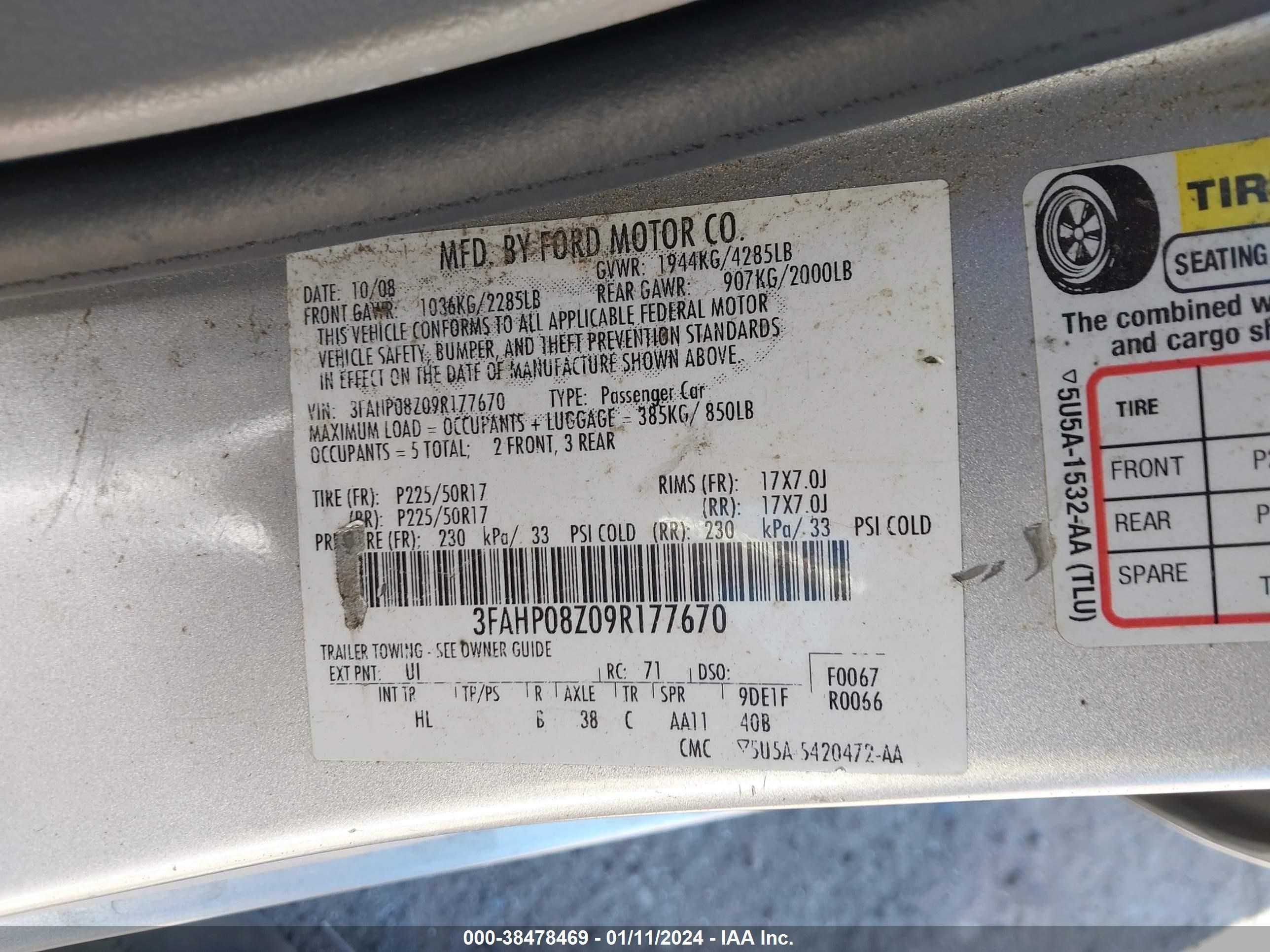 Photo 8 VIN: 3FAHP08Z09R177670 - FORD FUSION 