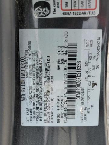 Photo 11 VIN: 3FAHP08Z67R218333 - FORD FUSION SEL 