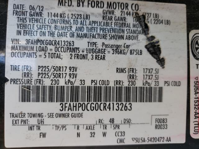 Photo 9 VIN: 3FAHP0CG0CR413263 - FORD FUSION SEL 