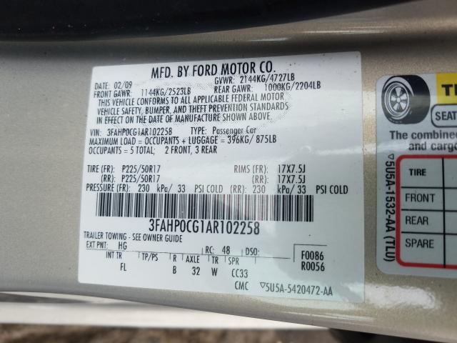 Photo 9 VIN: 3FAHP0CG1AR102258 - FORD FUSION SEL 