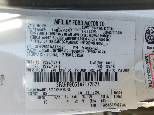 Photo 9 VIN: 3FAHP0CG1AR172827 - FORD FUSION SEL 