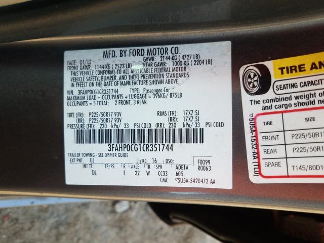 Photo 9 VIN: 3FAHP0CG1CR351744 - FORD FUSION SEL 