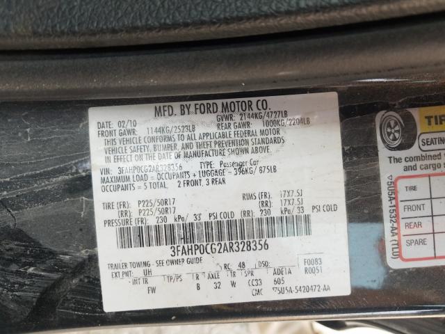 Photo 9 VIN: 3FAHP0CG2AR328356 - FORD FUSION SEL 