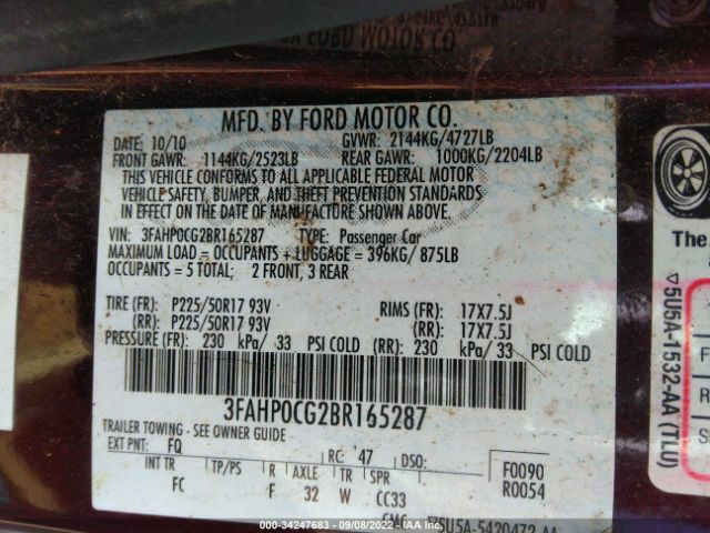 Photo 8 VIN: 3FAHP0CG2BR165287 - FORD FUSION 