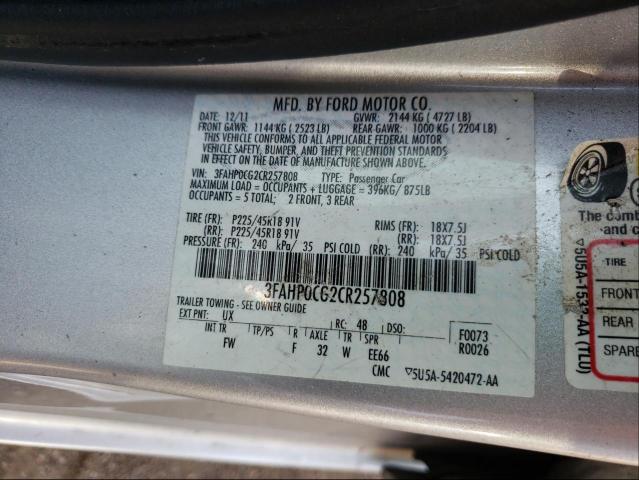 Photo 9 VIN: 3FAHP0CG2CR257808 - FORD FUSION SEL 