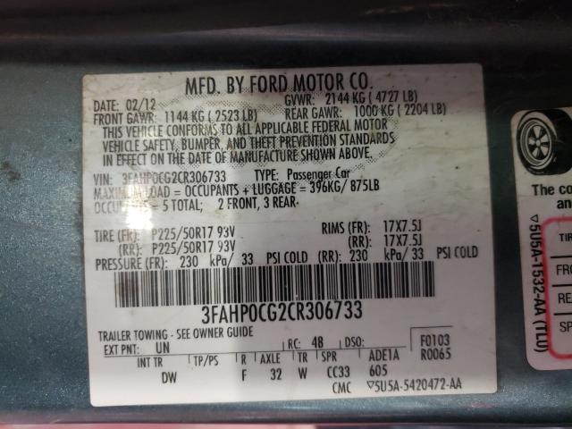 Photo 9 VIN: 3FAHP0CG2CR306733 - FORD FUSION 