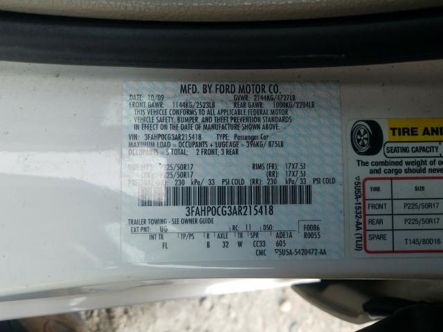 Photo 9 VIN: 3FAHP0CG3AR215418 - FORD FUSION SEL 