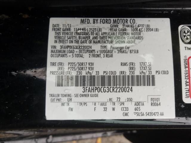 Photo 9 VIN: 3FAHP0CG3CR220024 - FORD FUSION SEL 