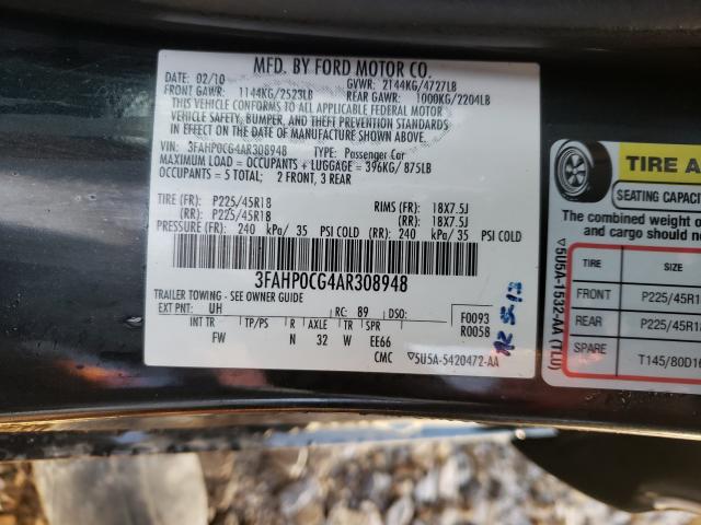 Photo 9 VIN: 3FAHP0CG4AR308948 - FORD FUSION SEL 