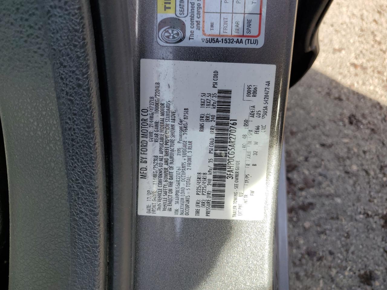 Photo 12 VIN: 3FAHP0CG5AR270761 - FORD FUSION 