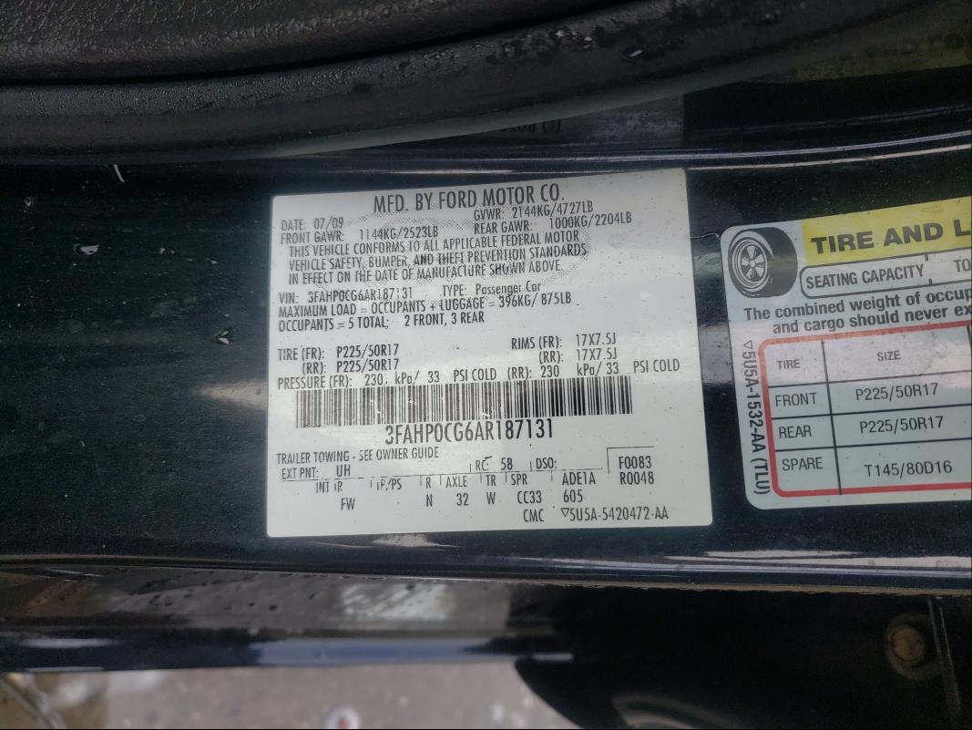 Photo 9 VIN: 3FAHP0CG6AR187131 - FORD FUSION SEL 