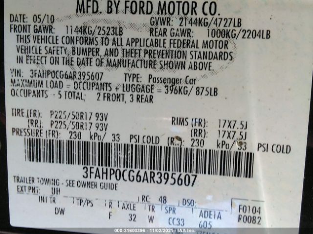 Photo 8 VIN: 3FAHP0CG6AR395607 - FORD FUSION 