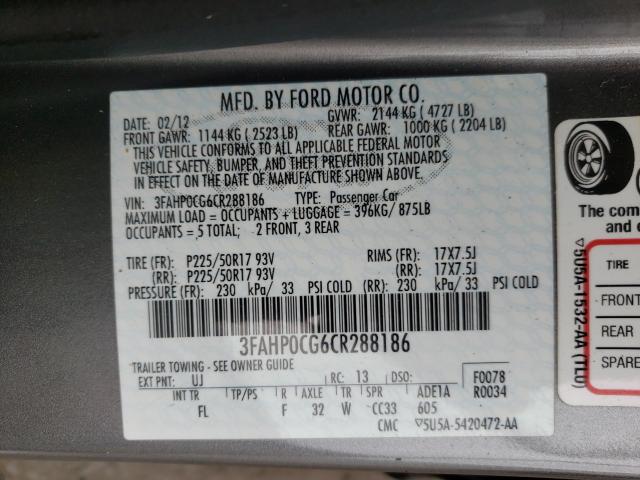 Photo 9 VIN: 3FAHP0CG6CR288186 - FORD FUSION SEL 