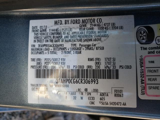 Photo 9 VIN: 3FAHP0CG6CR306993 - FORD FUSION SEL 