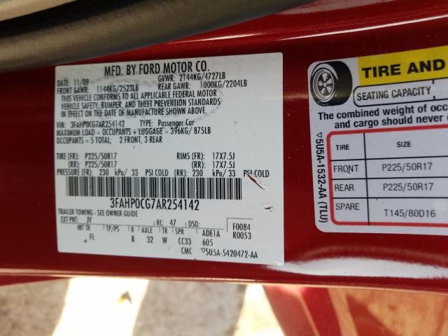 Photo 9 VIN: 3FAHP0CG7AR254142 - FORD FUSION SEL 