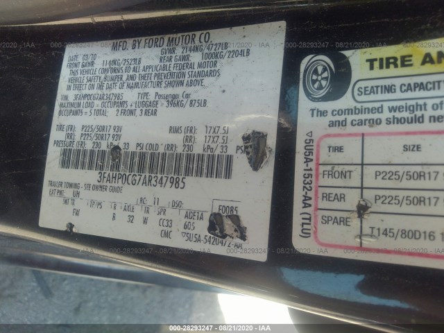 Photo 8 VIN: 3FAHP0CG7AR347985 - FORD FUSION 