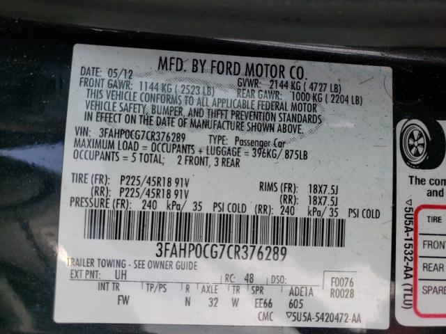 Photo 9 VIN: 3FAHP0CG7CR376289 - FORD FUSION SEL 