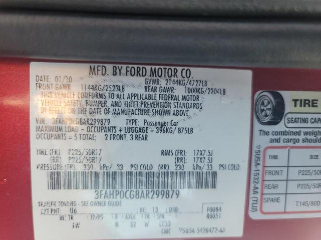 Photo 9 VIN: 3FAHP0CG8AR299879 - FORD FUSION SEL 