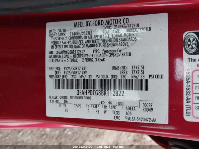 Photo 8 VIN: 3FAHP0CG8BR112822 - FORD FUSION 