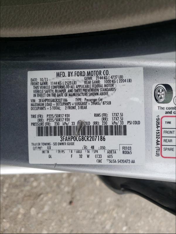 Photo 9 VIN: 3FAHP0CG8CR207186 - FORD FUSION SEL 