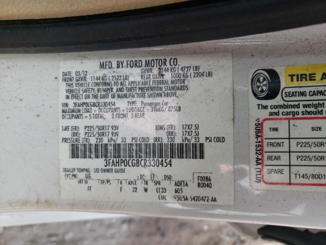 Photo 12 VIN: 3FAHP0CG8CR330454 - FORD FUSION SEL 