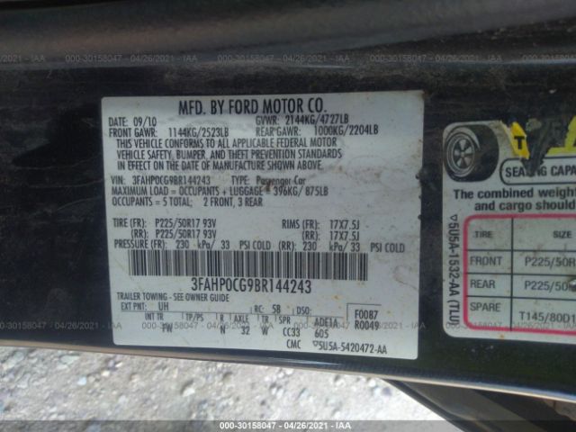 Photo 8 VIN: 3FAHP0CG9BR144243 - FORD FUSION 