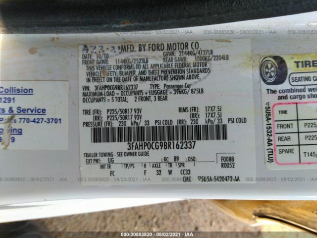 Photo 8 VIN: 3FAHP0CG9BR162337 - FORD FUSION 