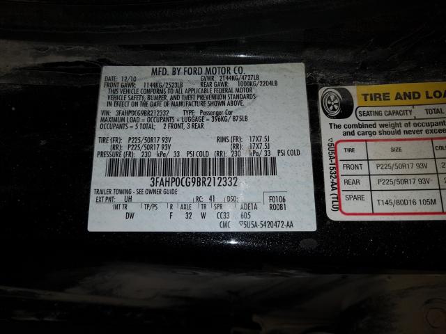 Photo 9 VIN: 3FAHP0CG9BR212332 - FORD FUSION SEL 