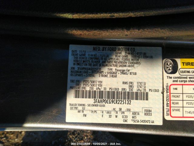 Photo 8 VIN: 3FAHP0CG9CR225132 - FORD FUSION 