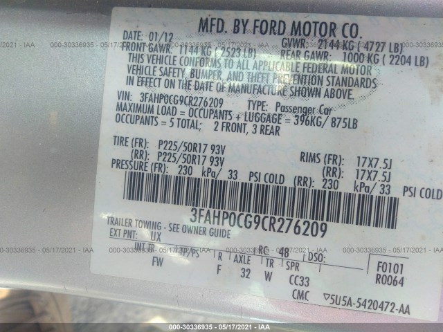 Photo 8 VIN: 3FAHP0CG9CR276209 - FORD FUSION 