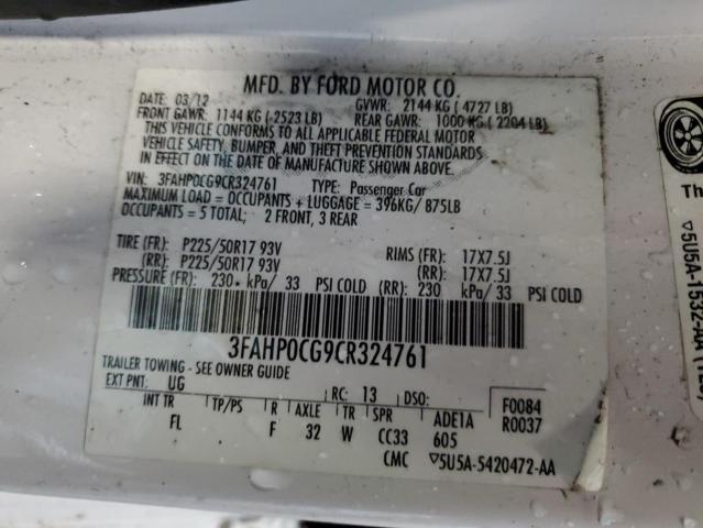 Photo 12 VIN: 3FAHP0CG9CR324761 - FORD FUSION SEL 