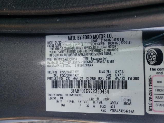 Photo 9 VIN: 3FAHP0CG9CR350454 - FORD FUSION SEL 