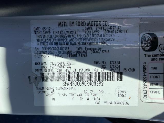 Photo 9 VIN: 3FAHP0CG9CR400592 - FORD FUSION 