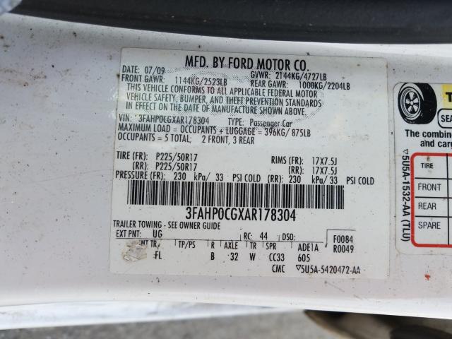 Photo 9 VIN: 3FAHP0CGXAR178304 - FORD FUSION SEL 