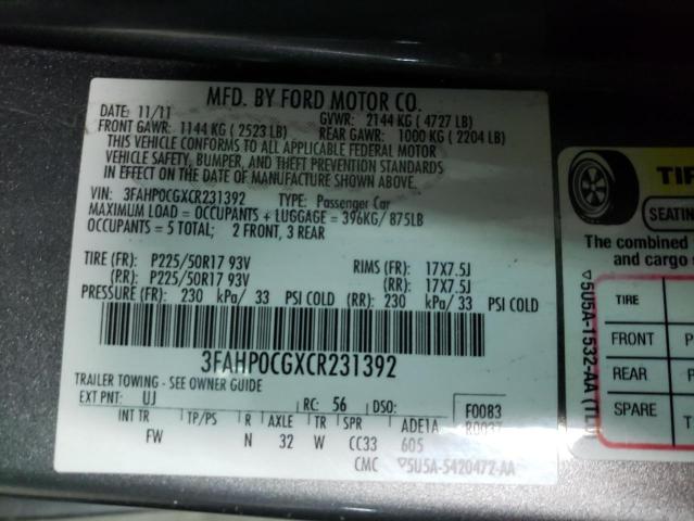 Photo 9 VIN: 3FAHP0CGXCR231392 - FORD FUSION SEL 