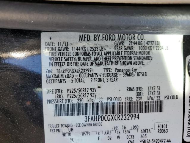 Photo 12 VIN: 3FAHP0CGXCR232994 - FORD FUSION 