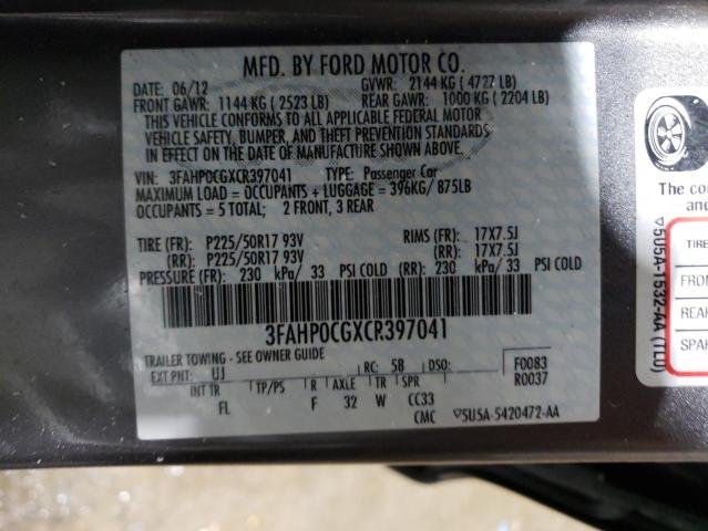 Photo 11 VIN: 3FAHP0CGXCR397041 - FORD FUSION 