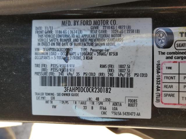 Photo 11 VIN: 3FAHP0DC0CR230182 - FORD FUSION 