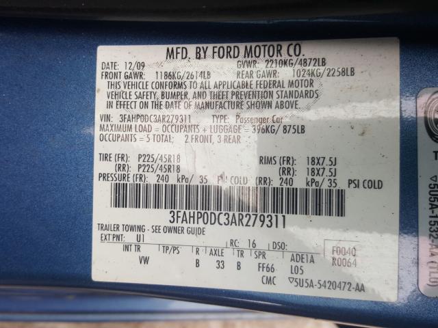 Photo 9 VIN: 3FAHP0DC3AR279311 - FORD FUSION SPO 