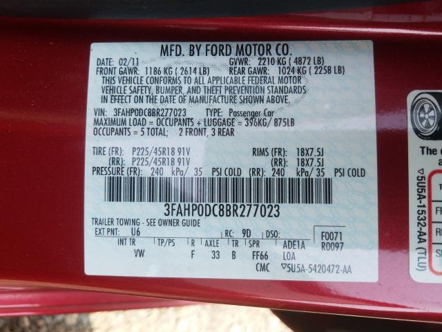 Photo 9 VIN: 3FAHP0DC8BR277023 - FORD FUSION SPO 