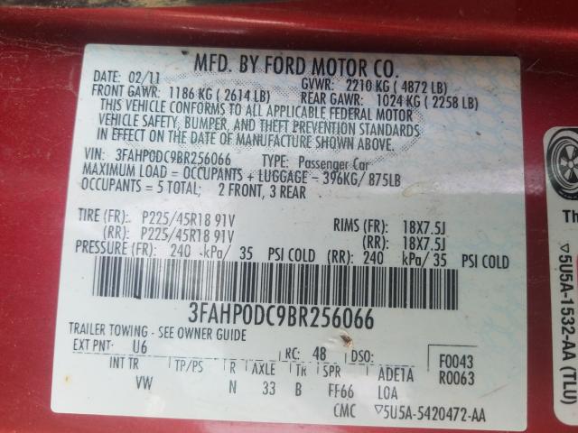 Photo 9 VIN: 3FAHP0DC9BR256066 - FORD FUSION SPO 