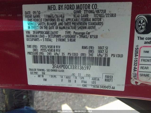 Photo 8 VIN: 3FAHP0DCXBR136597 - FORD FUSION 