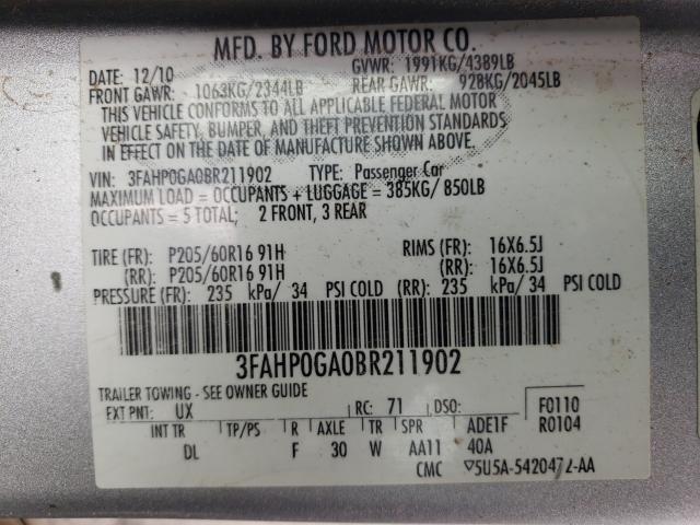 Photo 9 VIN: 3FAHP0GA0BR211902 - FORD FUSION S 