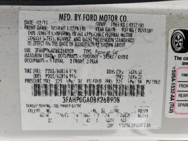 Photo 12 VIN: 3FAHP0GA0BR268908 - FORD FUSION S 